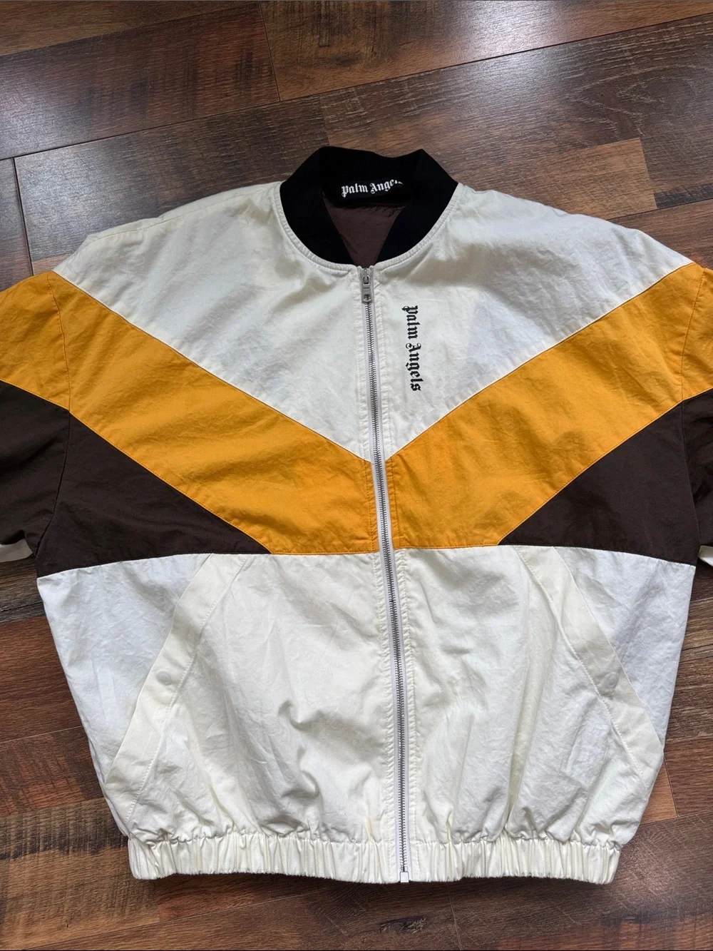 Palm Angels Colorblock Bomber Jacket Cream Yellow Brown Size 50 Large